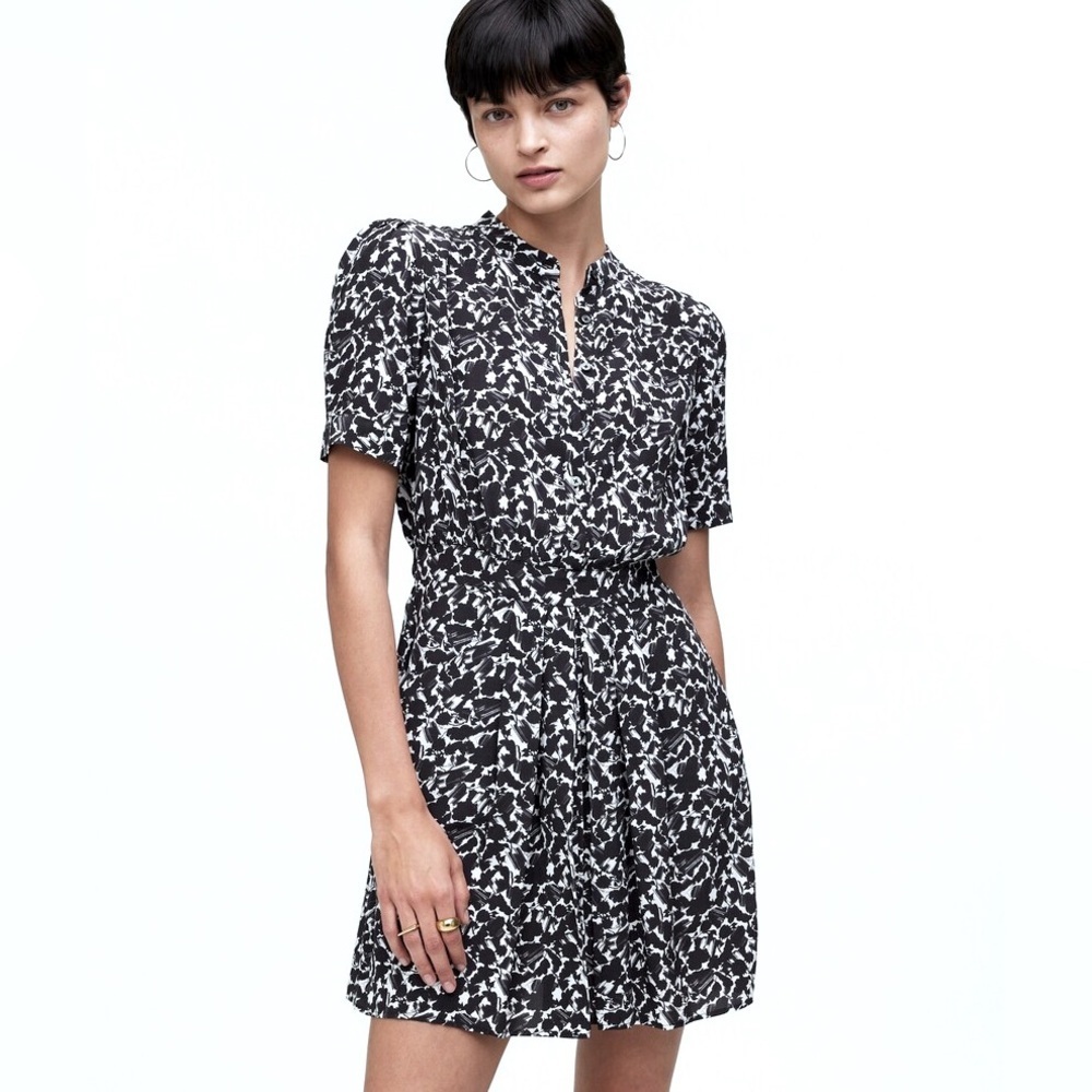 Madewell Women’s Button-Front Blouson Mini Shirtdress in Floral Crepe Size 14
